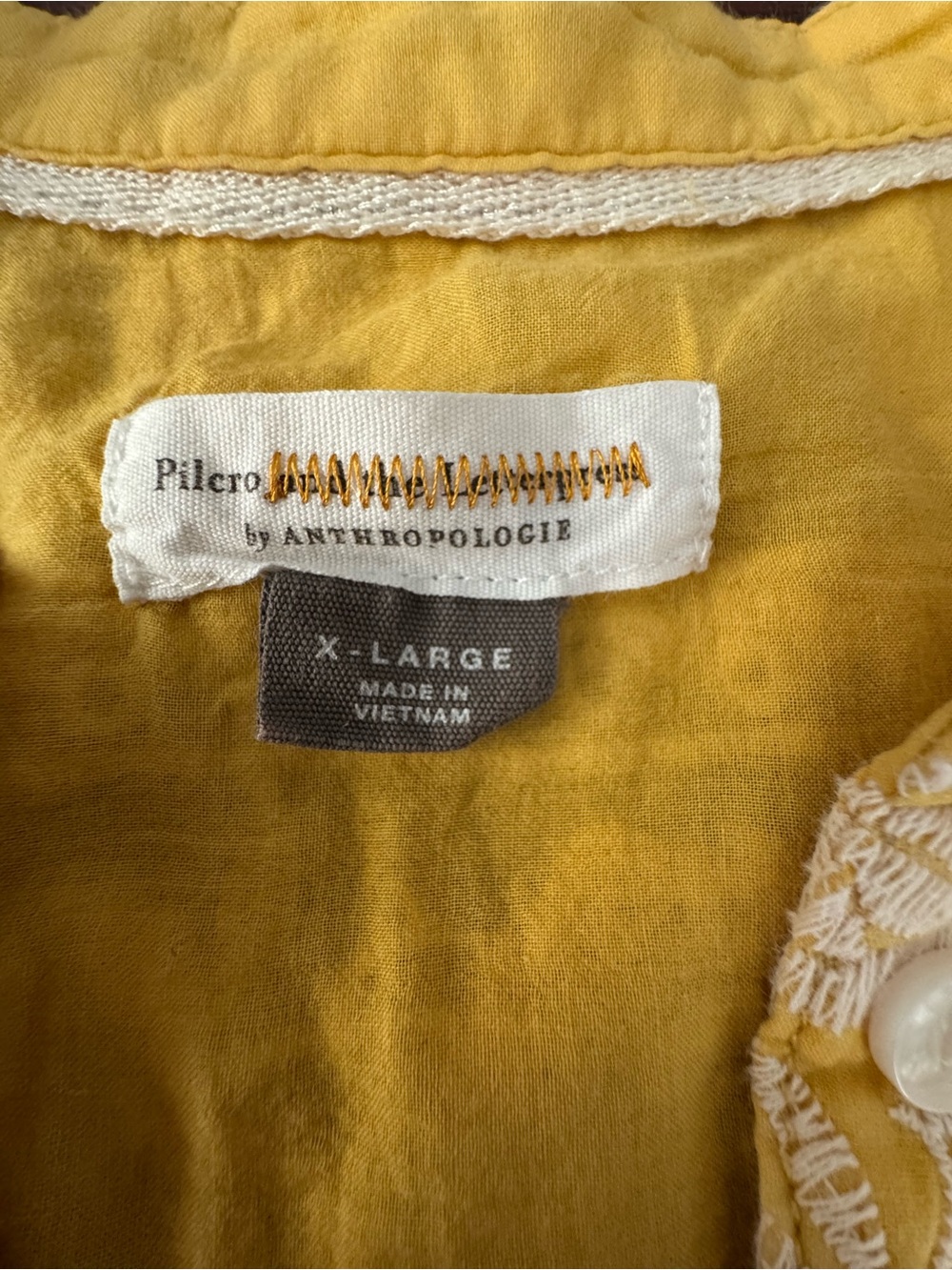 Pilcro by Anthropologie Yellow Embroidered Cotton Button Front Blouse XL - Picture 8 of 11